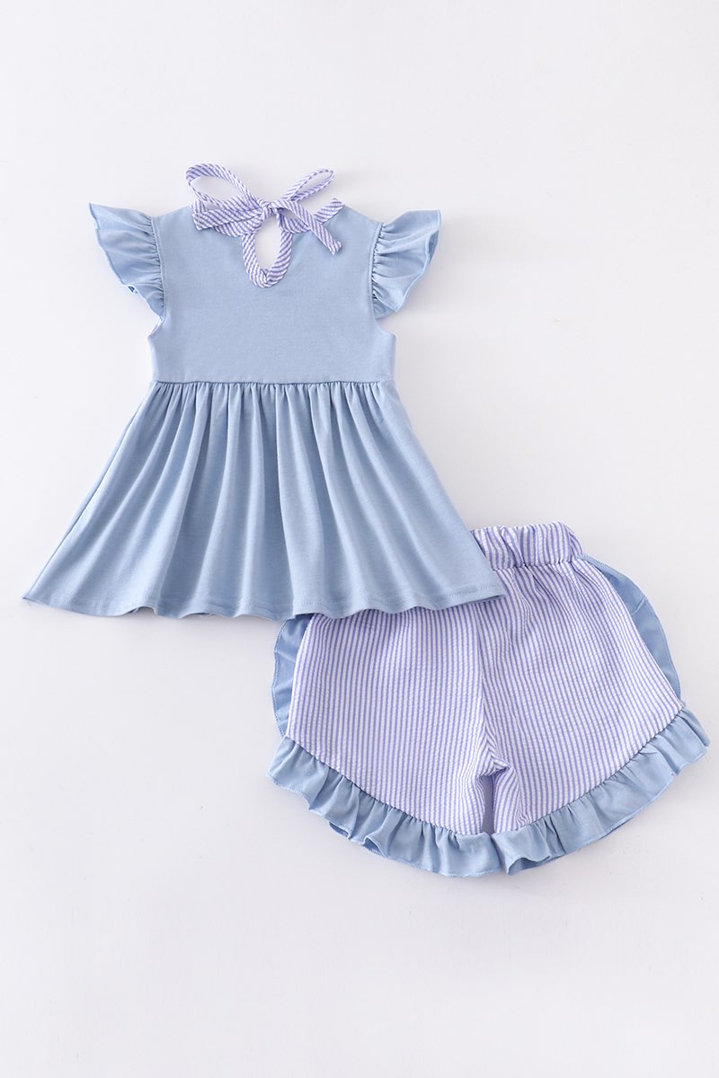 Blue Crab Embroidery Girls Set