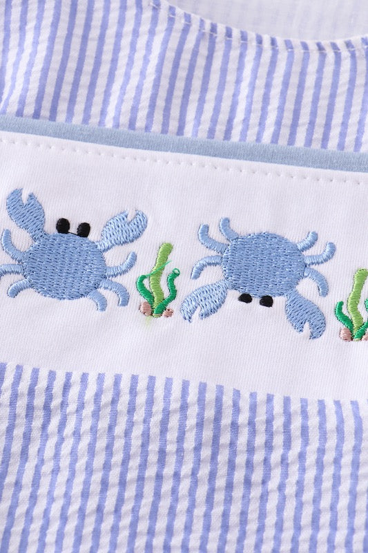 Blue Crab Embroidered Boy Jon Jon