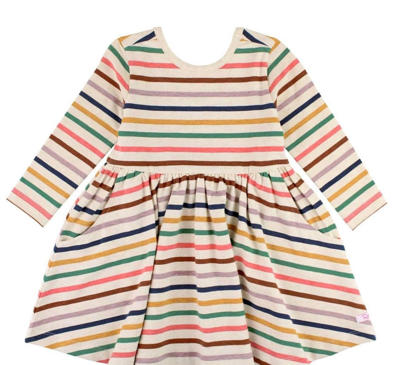 Sunrise Rainbow Stripe Knit Long Sleeve Twirl Dress