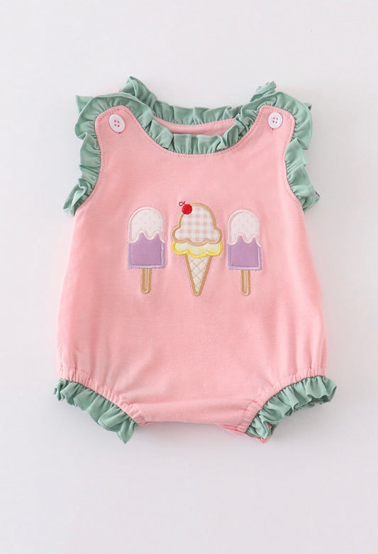 Pink Ice Cream Applique Girl Bubble