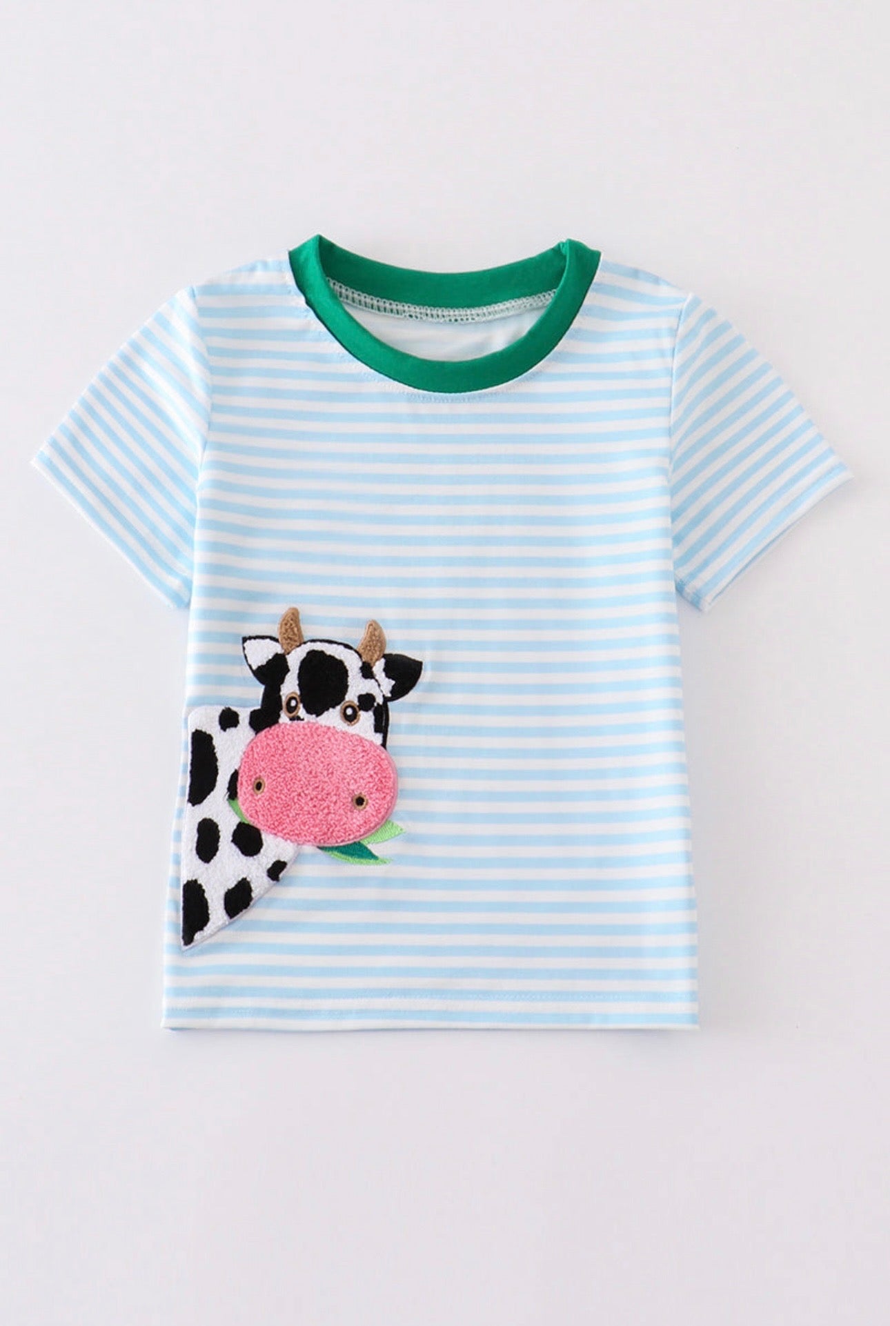 Green French Knot Cow Stripe Boy T-shirt Buttery Soft Cotton