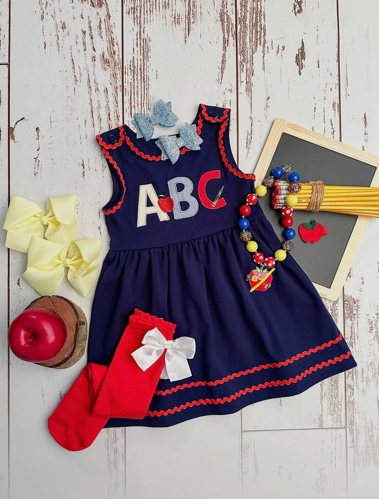 Navy ABC Ric Rac Trim Dress