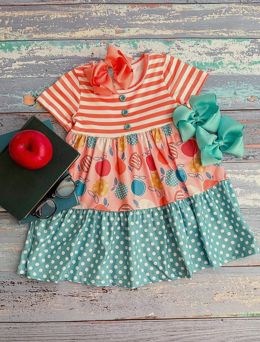 Pink Apples Polka Dot & Stripe Tiered Dress