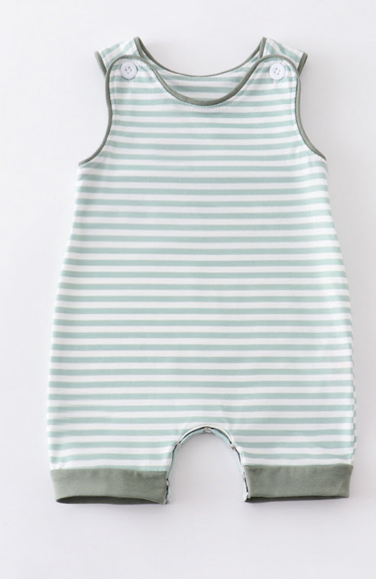 Sage Green Striped Boy Romper