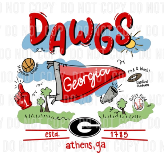 Georgia Bulldogs Doodle Sports Graphic T-shirt GA Dawgs - Adult