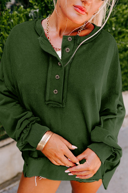 Sage Green Henley 5 Button Down Sweatshirt