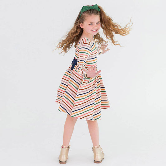 Sunrise Rainbow Stripe Knit Long Sleeve Twirl Dress