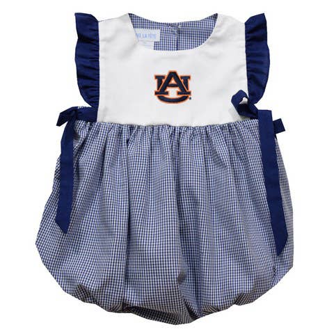 Auburn Tigers Embroidered Blue Gingham Girls Bubble: 12M