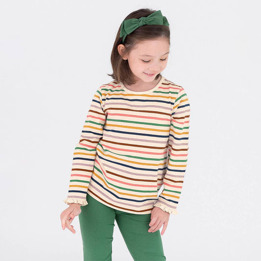 Sunrise Rainbow Stripe Knit Long Sleeve Ruffle Sleeve Top