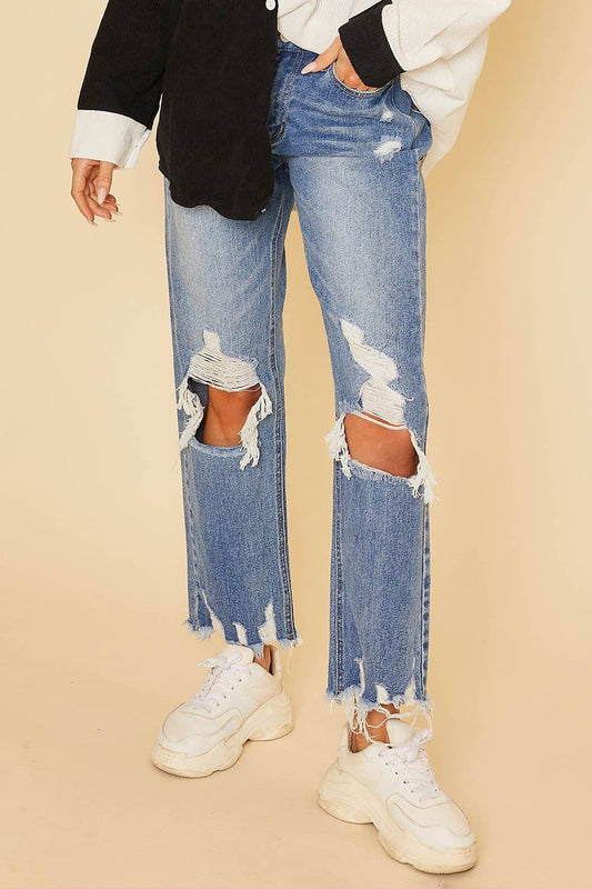 High Rise Distressed Crop Straight Jeans (RUNS SMALL SIZE UP)